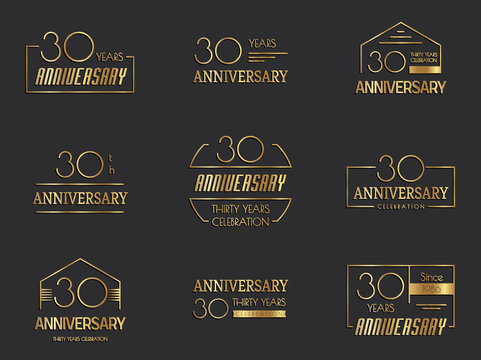 Thirty years anniversary celebration logotype. 30th anniversary logo set.