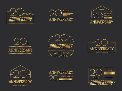 Twenty years anniversary celebration logotype. 20th anniversary logo set.