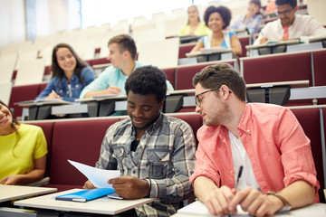 group of international students in lecture hall