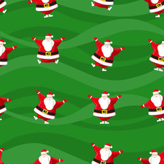 Seamless Happy New Year and Merry Christmas background dancing funny Santa Claus in different poses. Concept design for wallpaper, wrapping paper. Vector illustration