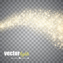 Vector gold glitter wave abstract background. Glittering star dust trail sparkling particles isolated .