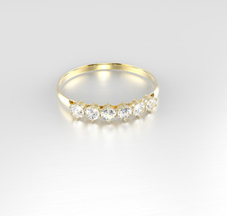 Golden wedding ring wiith diamond. 3D illustration