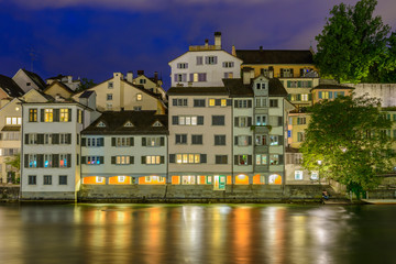 Night view of historic Zurich city center  on summer, Canton of Zurich, Switzerland.