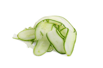 Cucumber and slices isolated on white background.