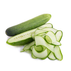 Cucumber and slices isolated on white background.
