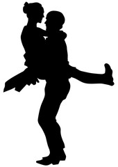 Dancers in theatrical costume on a white background