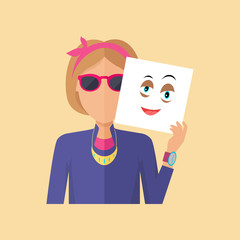 Girl with Sheet of Paper Expressing Hapiness.