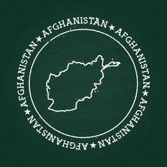 Fototapeta na wymiar White chalk texture rubber seal with Islamic State of Afghanistan map on a green blackboard. Grunge rubber seal with country outlines, vector illustration.