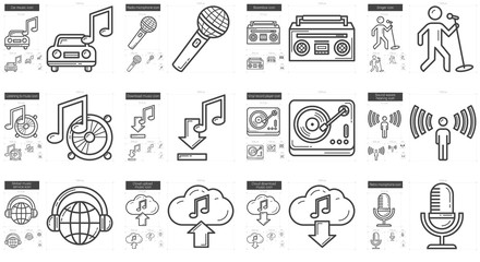Music line icon set.