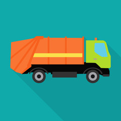 Fototapeta premium Garbage Truck Vector Illustration in Flat Design.