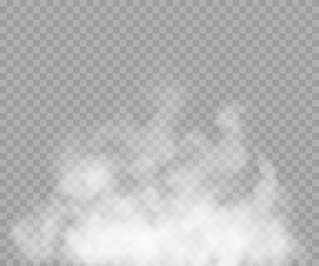 Poster Fog or smoke isolated transparent special effect. White vector cloudiness, mist or smog background. Vector illustration © exvanesko