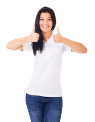 Fototapeta na wymiar Young woman with thumbs up