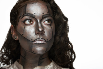 woman with metal face