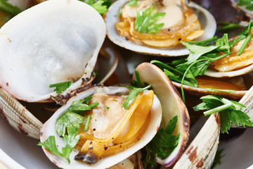 Steamed clams close up