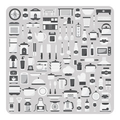 Fototapeta na wymiar Vector of flat icons, Modern kitchen room, furniture and kitchenware set on isolated background