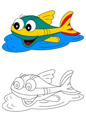 Color coloring book for young children - colorful fish - vector eps