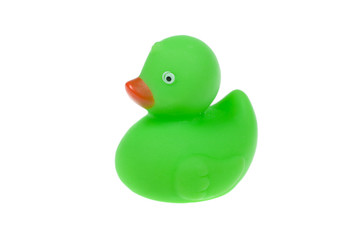 Cute green rubber duck, isolated on white