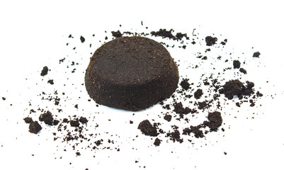 coffee grounds on white background