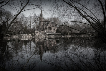 Mystic water castle. An old haunted house