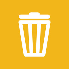 white trash bin icon on a yellow background