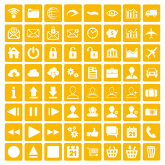 yellow set of web, multimedia and business icons on a white back