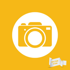 yellow flat photo camera icon - vector illustration
