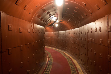 Old bunker during the Cold War. Corridor in the anti-nuclear bomb shelter