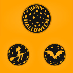 Happy halloween concept design badges elements, logos, labels, icons and objects in line style with bat, witch, moon. Vector design for web page graphics, wallpaper. 31 october in outline style.