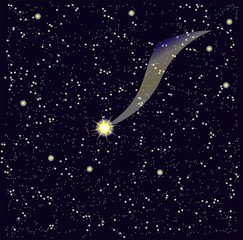 Naklejka premium Star fall, dark blue starry night sky, yellow stars, vector illustration