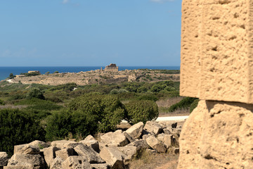 Fototapeta na wymiar seascape seen from Ruins of greek temple Selinunte Sicily Italy
