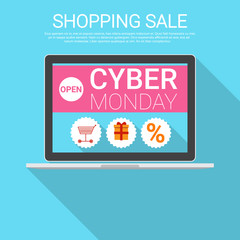 Cyber Monday Big Shopping Sale Banner Flat Vector Illustration