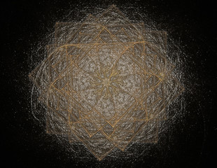 3D illustration particles of abstract fractal forms on the subject of nuclear physics science and graphic design. 3D rendering.