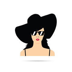 girl face with sunglasses and hat color illustration