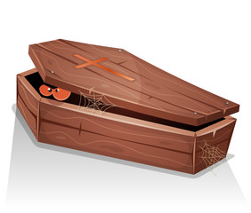 Eyes Of Vampire Inside Wood Coffin