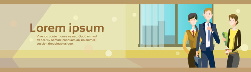 Smiling Business People Group Team Modern Office Interior Teamwork Collaboration Flat Vector Illustration