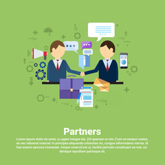Businessman Partners Shake Hand Partnership Concept Business Web Banner Flat Vector Illustration
