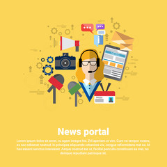 News Internet Portal Application Web Banner Flat Vector Illustration