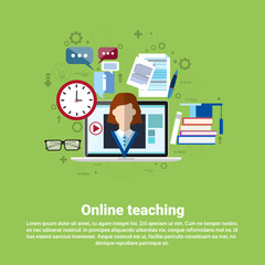 Teaching Online Web Education Banner Flat Vector Illustration