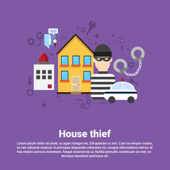 House Thief Security Protection Insurance Web Banner Flat Vector Illustration