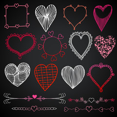 Valentine's day in chalkboard style, red, white and pink hearts