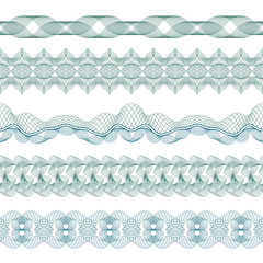 Set: 5 Seamless Guilloche Borders for certificate or diploma, isolated. Vector illustration