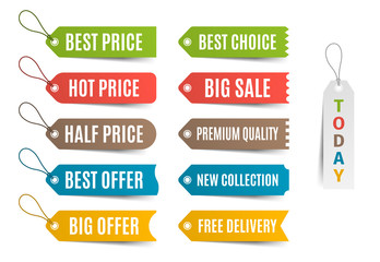 Colorful labels with offer and price tags. Vector illustration