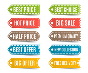 Colorful labels with offer and price tags. Vector illustration