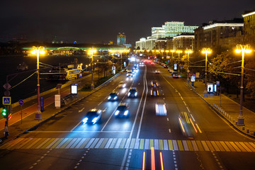 Fototapeta na wymiar Moscow, Russia - Oktober, 6, 2016: Night traffic in Moscow