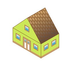 classic house in perspective view. Cottage in a classic style with a loft and a roof window.
