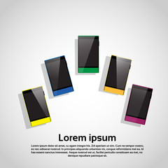 Colorful Cell Smart Phone Set Responsive Design Blank Screen Digital Device Vector Illustration