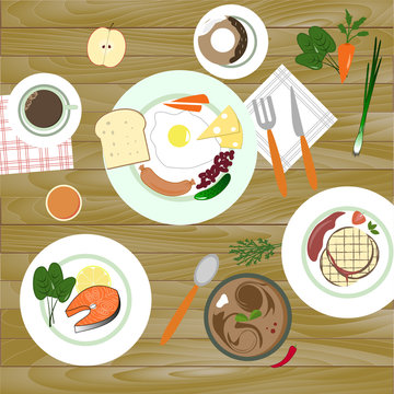 food in flat illustration style. Top view