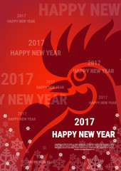 Naklejka premium Rooster Asian Horoscope Happy New Year Banner Greeting Card Flat Vector Illustration