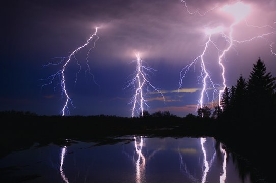 Lightning Storm Over A Lake