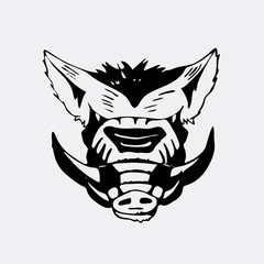Logo, symbol, sign, stencil boar head.Unique technique. Vintage hand drawn style